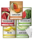 photo: You can buy Melon Fruit Seeds For Planting Home Garden 5 Variety Packs - Hales Best Cantaloupe, Crimson Sweet Watermelon, Yellow Canary Melon, Green Flesh Honeydew Melon, Sugar Baby Watermelon by Gardeners Basics online, best price $10.95 ($2.19 / Count) new 2024-2023 bestseller, review