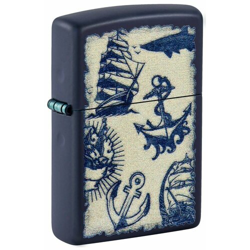 Зажигалка ZIPPO Nautical Design с покрытием Navy Matte, латунь/сталь, синяя, матовая, 38x13x57 мм фото, описание