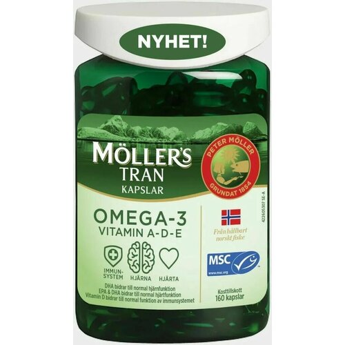 Omega-3 MOLLER TRAN 160 шт. Омега-3 с витаминами A- D- E 160 шт. Новегия. фото, описание