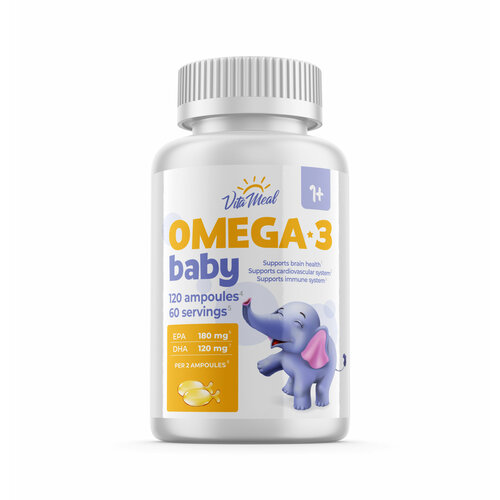 Омега 3 для детей с года VitaMeal Omega-3 Babу детская в ампулах-рыбках, 120 ампул фото, описание