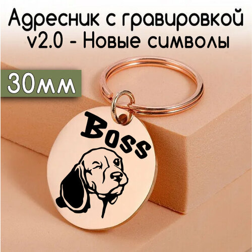 Адресник для собак и кошек с гравировкой, 30mm. Нерж сталь. Розовое золото зеркальный фото, описание