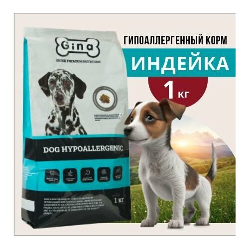 Корм для собак сухой Gina Dog Hypoallergenic гипоаллергенный, индейка, утка, тунец 1 кг фото, описание