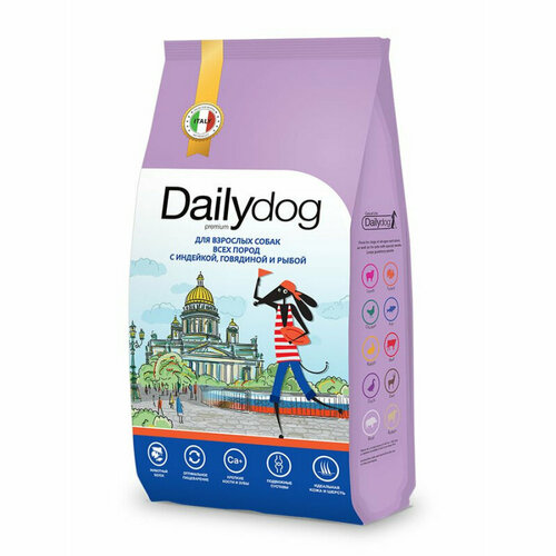 Корм сухой DAILYDOG casual для взрослых собак всех пород с индейкой, говядиной и рыбой 3кг фото, описание