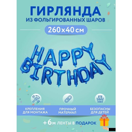 Набор фольгированных воздушных шаров буквы для фотозоны Happy Birthday С днем рождения синий фото, описание