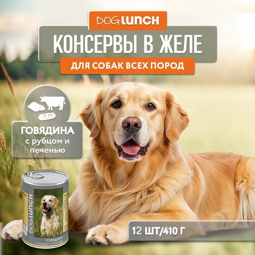 Влажный корм для собак Dog Lunch говядина, рубец, печень 1 уп. х 12 шт. х 410 г фото, описание