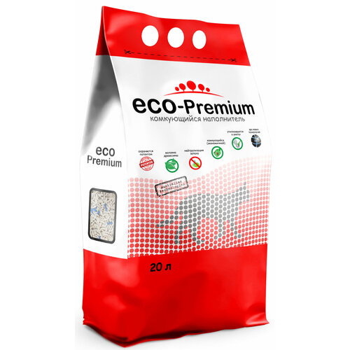 Наполнитель для кошачьего туалета ECO-Premium BLUE, древесный комкующийся 20 л (7,6 кг) + игрушка. фото, описание