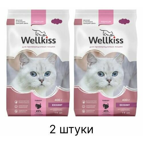 Wellkiss Adult Exigent Корм сухой для привередливых кошек, с индейкой, 400 гр. фото, описание