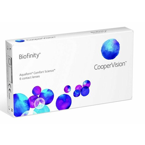 Контактные линзы CooperVision Biofinity, 6 шт., R 8,6, D -0,25, прозрачный, 1 уп. фото, описание