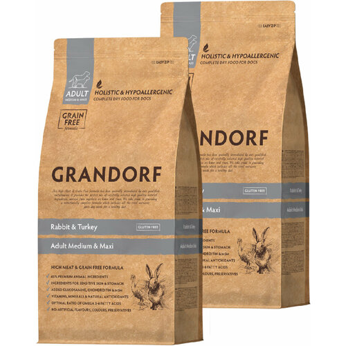 GRANDORF GRAIN FREE DOG ADULT MEDIUM & MAXI RABBIT & TURKEY беззерновой для взрослых собак средних и крупных пород с кроликом и индейкой (10 + 10 кг) фото, описание