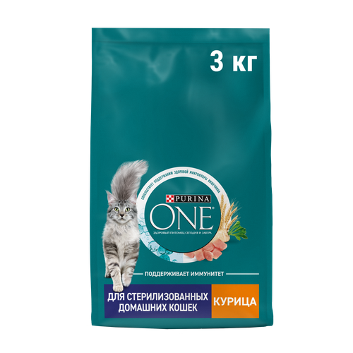 Сухой корм Purina ONE для стерилизованных домашних кошек, курица, 3 кг фото, описание