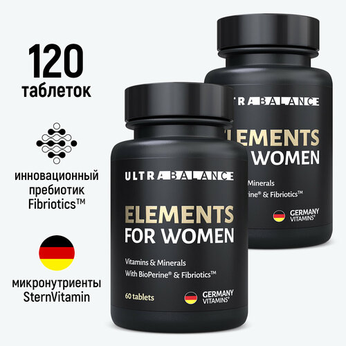 Витамины для женщин, Elements for Women Premium with BioPerine & Fibriotics от UltraBalance мультивитамины 120 таблеток фото, описание