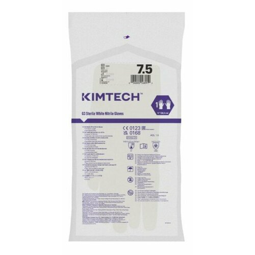 Перчатки нитриловые стерильные Kimberly-Clark KIMTECH PURE G3, цвет: белый, размер: 7.5, 305 мм, неопудренные, хирургическая укладка, 4 шт. (2 пары) фото, описание