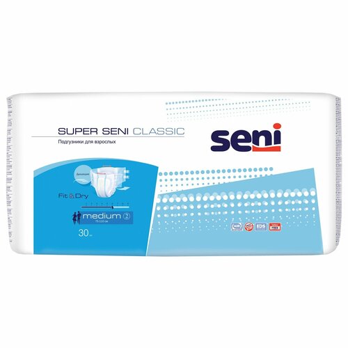 Подгузники для взрослых Super Seni Classic Medium (обхват 75-110 см), 30 шт. фото, описание