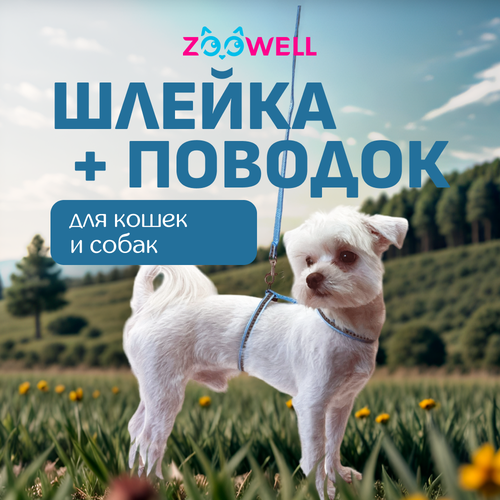 Светоотражающая шлейка с поводком ZooWell для кошек универсальная, шлейка для кошек фото, описание