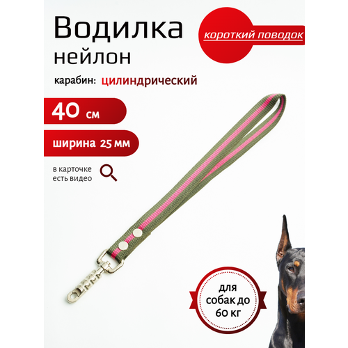 Водилка Хвостатыч для собак с цилиндрическим карабином нейлон 40 см х 25 мм (Зелено-красный) фото, описание