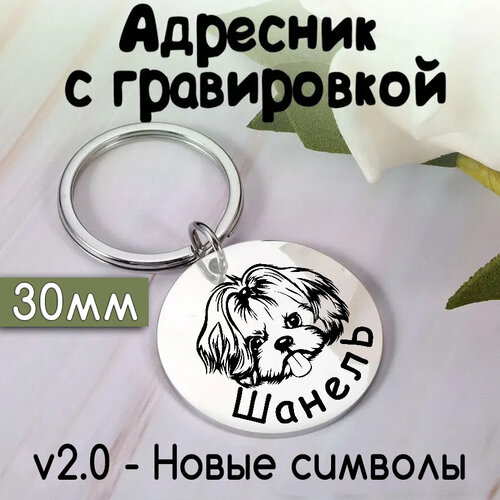 Адресник для собак и кошек с гравировкой, 30mm. Нерж сталь. Серебро зеркальный фото, описание