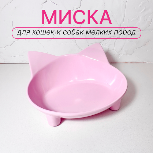 Миска для кошек и собак на ножках не глубокая / Миска для домашних животных розовая фото, описание