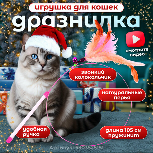 Игрушка для кошек интерактивная дразнилка с перьями для котят, кошек, котов фото, описание