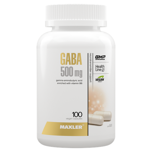 БАД Витаминный комплекс Maxler GABA 500 mg, 100 капсул - 500 мг гамма-аминомасляной кислоты - 2 мг витамина В6 - 100 порций фото, описание