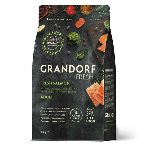 Сухой корм для кошек GRANDORF Fresh холистик филе лосося с бататом 400 г фото, описание