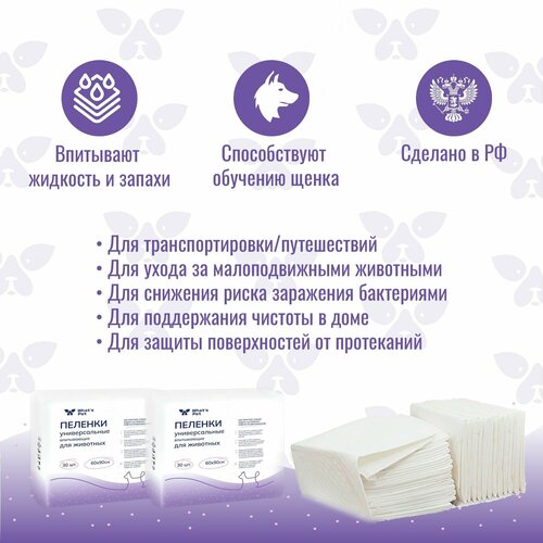 Пеленки одноразовые для животных What's Pet 60х40 см. 30 шт фото, описание