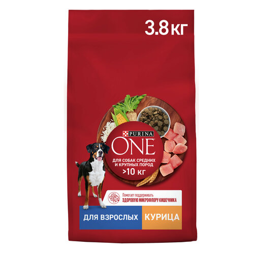 Сухой корм для собак Purina ONE для средних и крупных пород с курицей и рисом 3,8 кг фото, описание