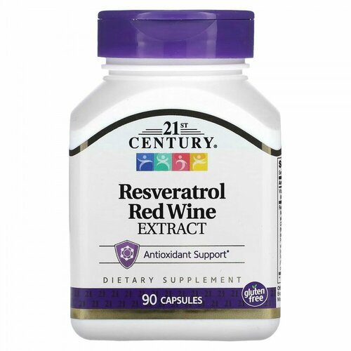 фото 21st Century Resveratrol Red Wine Ресвератрол (экстракт красного вина) 90 капсул, купить онлайн за 1990 рубл.