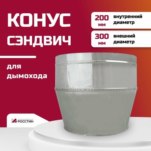 Оголовок конусный для дымохода D200-300 из неражавеющей стали 304-0,5/430-0,5 росстин фото, описание