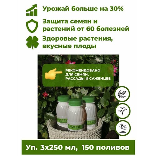 Триходерма концентрат - Триходермин жидкий 3 бут. по 250мл биофунгицид удобрение для растений Корпус Агро. Лечит растения от более 60 болезней, повышает урожайность до 30%. фото, описание