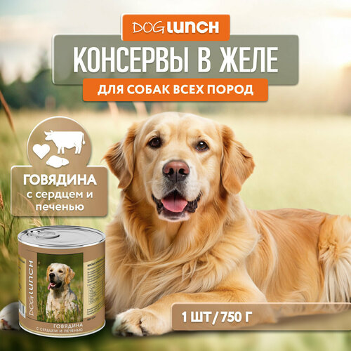 Влажный корм для собак Dog Lunch говядина, сердце, печень 1 уп. х 1 шт. х 750 г фото, описание