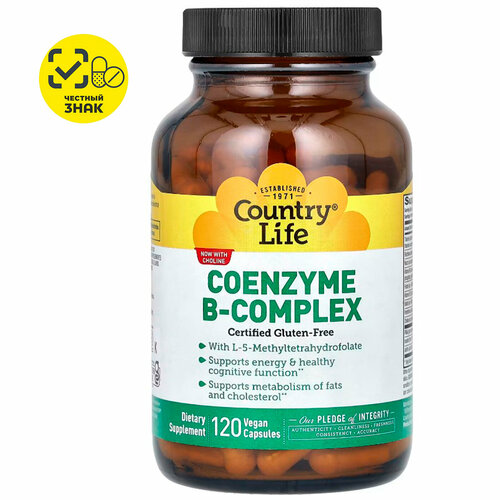 Country Life, Сoenzyme B-complex, комплекс витаминов группы B, 380 г, 120 капсул фото, описание