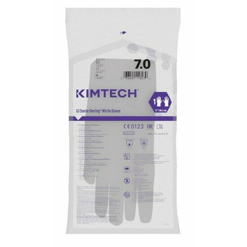 Перчатки нитриловые стерильные Kimberly-Clark KIMTECH PURE G3, цвет: белый, размер: 7.0, 305 мм, неопудренные, хирургическая укладка, 4 шт. (2 пары) фото, описание