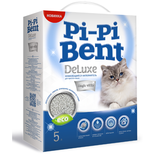 Комкующийся наполнитель для кошачьих туалетов Pi-Pi Bent DeLuxe Magic white, 5 л фото, описание