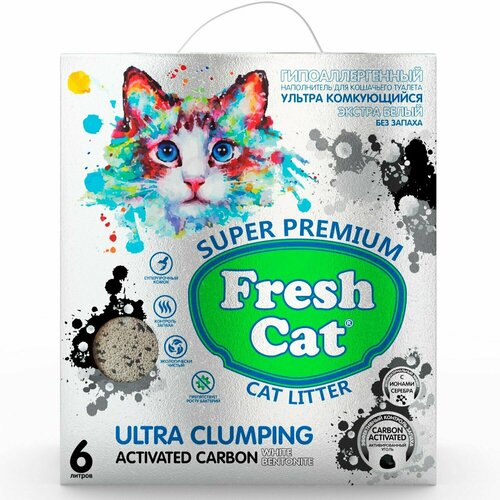 Наполнитель для кошек Fresh Cat комкующийся бентонитовый Активированный уголь 5.16кг фото, описание