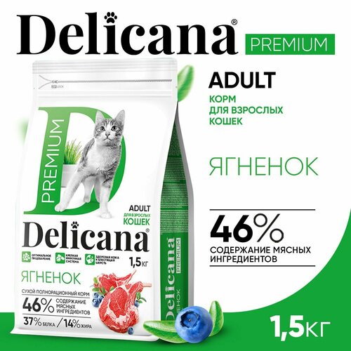 фото DELICANA Корм сухой для кошек Ягненок 1,5 кг, купить онлайн за 993 рубл.