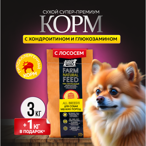 Сухой корм для собак мелких пород Buddy Dinner Gold Line Hypoallergenic с лососем 3 кг + 1 кг в подарок фото, описание