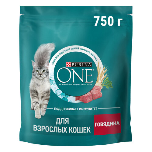 Сухой корм Purina ONE® для взрослых кошек с говядиной 750 г фото, описание