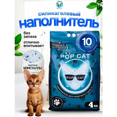 Силикагелевый наполнитель для кошачьего туалета PopCat 10л, 4 кг фото, описание