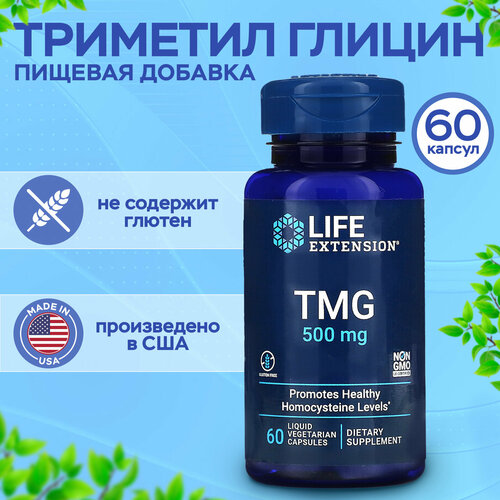 Триметил глицин 500 мг. Life Extension TMG 60 капсул фото, описание