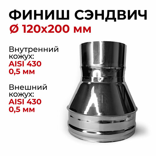 Финиш сэндвич для дымохода из нержавейки D 120x200 мм 