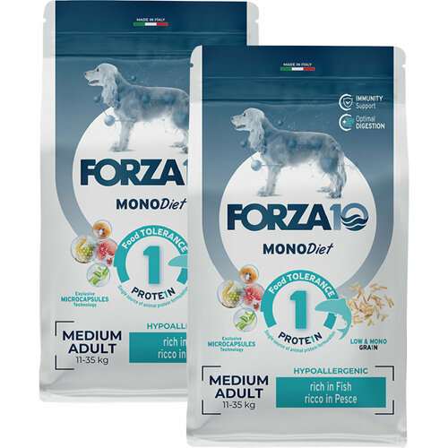 FORZA10 DOG MEDIUM MONODIET монобелковый для взрослых собак средних пород при аллергии с рыбой (12 + 12 кг) фото, описание