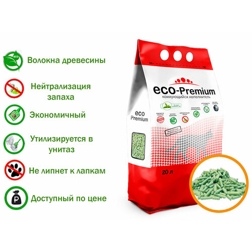 Наполнитель ECO-Premium комкующийся древесный с ароматом Зеленого чая 20л, 7.6 кг фото, описание