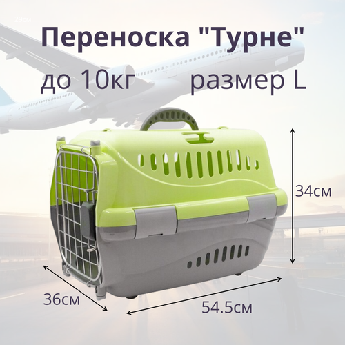 Переноска для животных Zooexpress Турне L авиа с металлической дверцей (коврик + ремень) зеленая, 54.5 х 36 х 34см фото, описание