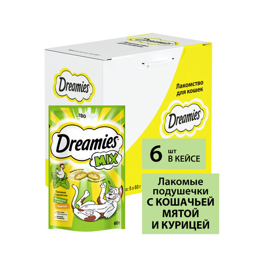 Лакомство для кошек  Dreamies Подушечки Mix, 360 г 6 уп. (шоу бокс) птица фото, описание