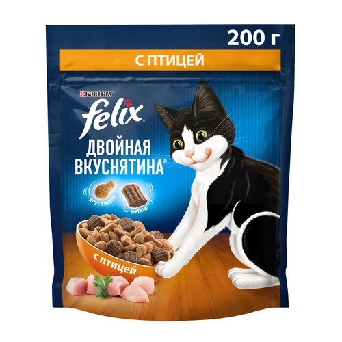 Сухой корм для кошек Felix Двойная вкуснятина, с птицей 200 г фото, описание