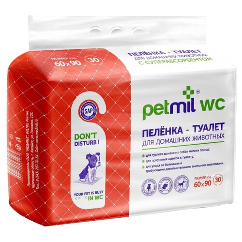 Пеленки для собак впитывающие Мedmil Petmil WC 60х90 см 30 шт. 1 шт. 60 см 90 см голубой/белый фото, описание