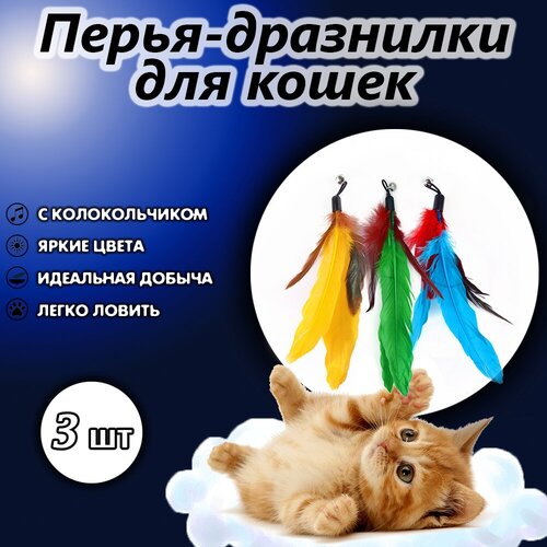 Игрушки для кошек дразнилка Перья на резинке 3 шт. фото, описание