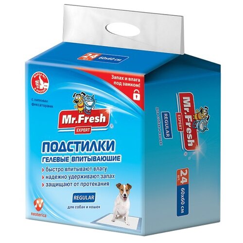 Пеленки для собак впитывающие Mr. Fresh Expert Regular F502 60х60 см 24 шт. 1 шт. 60 см 60 см белый/синий фото, описание