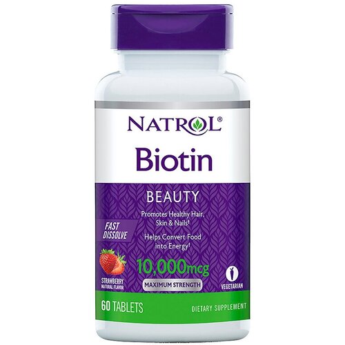 Natrol Biotin Fast Dissolve таб., 10000 мкг, 60 шт., клубника фото, описание