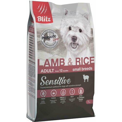 Сухой корм Blitz Sensitive Lamb & Rice Adult Dog Small Breeds для собак мелких пород Ягненок с рисом 7 кг фото, описание